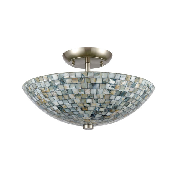 Atlas Capri 2-Light Semi Flush Mount Light Fixture - Elegant Capiz Shells for Coastal Modern Spaces Satin Nickel 16'' CL12101-GY