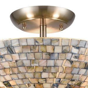 Atlas Capri 2-Light Semi Flush Mount Light Fixture - Elegant Capiz Shells for Coastal Modern Spaces Satin Nickel 16'' CL12101-GY