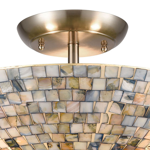 Atlas Capri 2-Light Semi Flush Mount Light Fixture - Elegant Capiz Shells for Coastal Modern Spaces Satin Nickel 16'' CL12101-GY