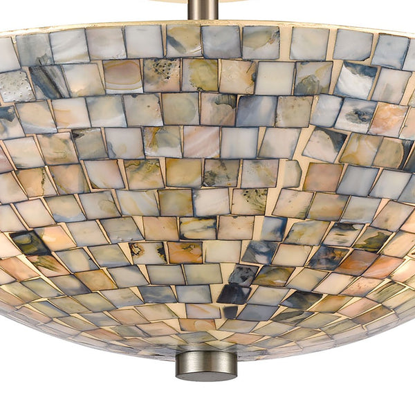 Atlas Capri 2-Light Semi Flush Mount Light Fixture - Elegant Capiz Shells for Coastal Modern Spaces Satin Nickel 16'' CL12101-GY