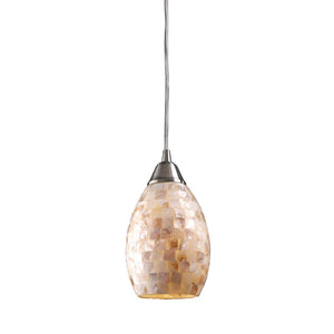 Atlas Capri 5'' Wide Organic Capiz Shell Pendant Light - Satin Nickel for Coastal & Contemporary Spaces CL12102-NA