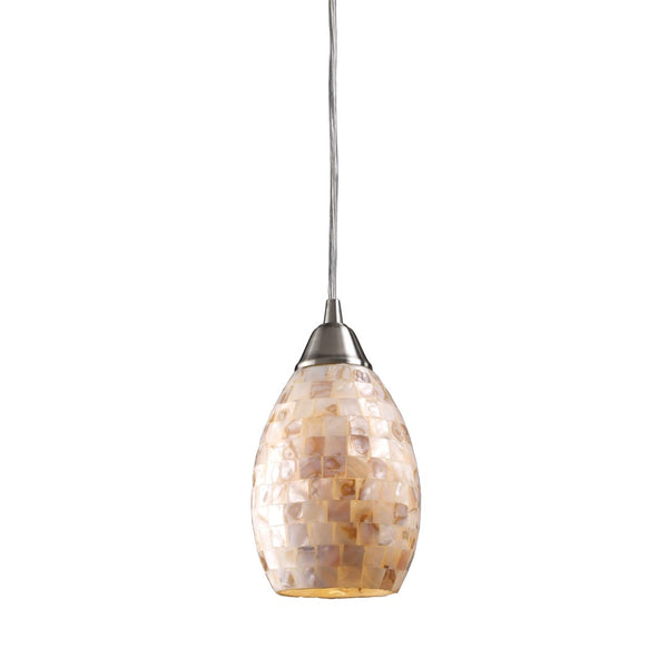 Atlas Capri 5'' Wide Organic Capiz Shell Pendant Light - Satin Nickel for Coastal & Contemporary Spaces CL12102-NA