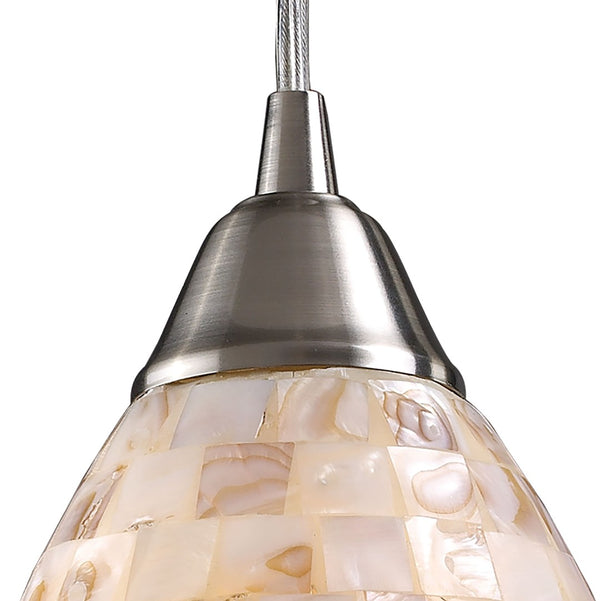 Atlas Capri 5'' Wide Organic Capiz Shell Pendant Light - Satin Nickel for Coastal & Contemporary Spaces CL12102-NA