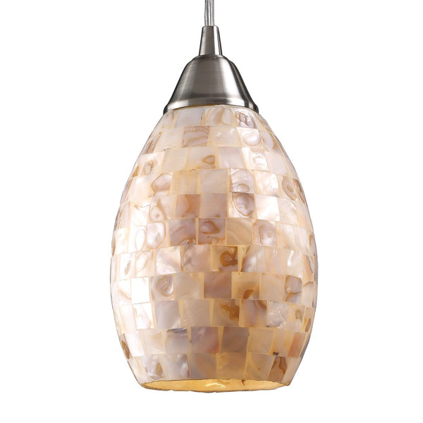 Atlas Capri 5'' Wide Organic Capiz Shell Pendant Light - Satin Nickel for Coastal & Contemporary Spaces CL12102-NA