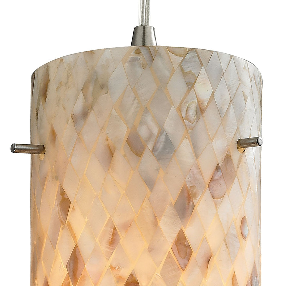 Atlas Capri 5'' Wide Coastal Pendant Light - Handcrafted Capiz Shell Shade in Satin Nickel Finish CL12103-NA