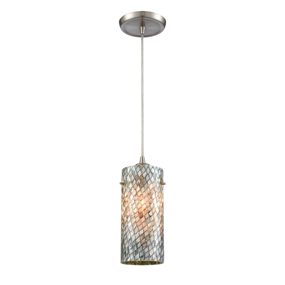 Atlas Capri 5" Wide Pendant Light - Handcrafted Capiz Shell Design in Satin Nickel for Elegant Interiors CL12104-GY