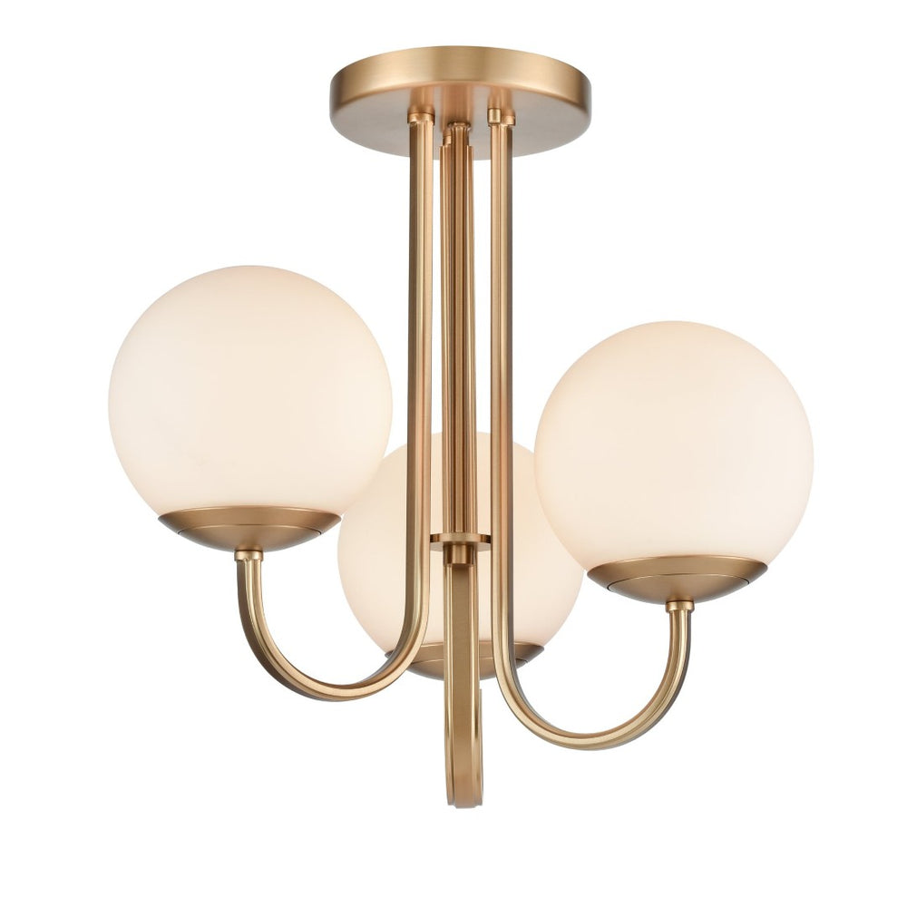 Atlas Caroline 16" 3-Light Semi Flush Mount - Modern Brushed Gold Design with Opal Glass Globes CL12109-GD
