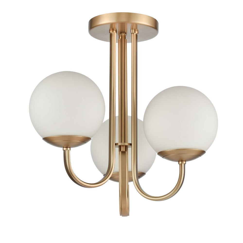 Atlas Caroline 16" 3-Light Semi Flush Mount - Modern Brushed Gold Design with Opal Glass Globes CL12109-GD