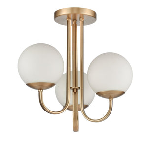 Atlas Caroline 16" 3-Light Semi Flush Mount - Modern Brushed Gold Design with Opal Glass Globes CL12109-GD