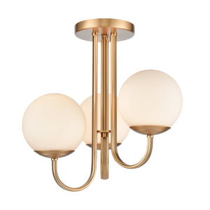 Atlas Caroline 16" 3-Light Semi Flush Mount - Modern Brushed Gold Design with Opal Glass Globes CL12109-GD