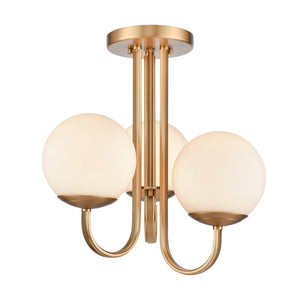 Atlas Caroline 16" 3-Light Semi Flush Mount - Modern Brushed Gold Design with Opal Glass Globes CL12109-GD