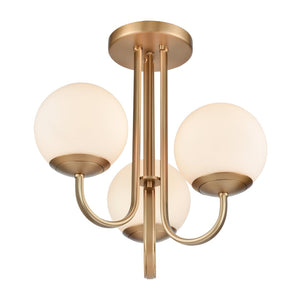 Atlas Caroline 16" 3-Light Semi Flush Mount - Modern Brushed Gold Design with Opal Glass Globes CL12109-GD