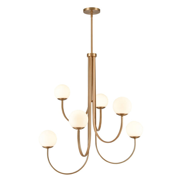 Atlas Caroline Modern 6-Light Chandelier - Sculptural Design with Opal White Glass for Elegant Interiors Brushed Gold 36'' CL12111-GD