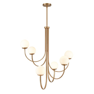 Atlas Caroline Modern 6-Light Chandelier - Sculptural Design with Opal White Glass for Elegant Interiors Brushed Gold 36'' CL12111-GD
