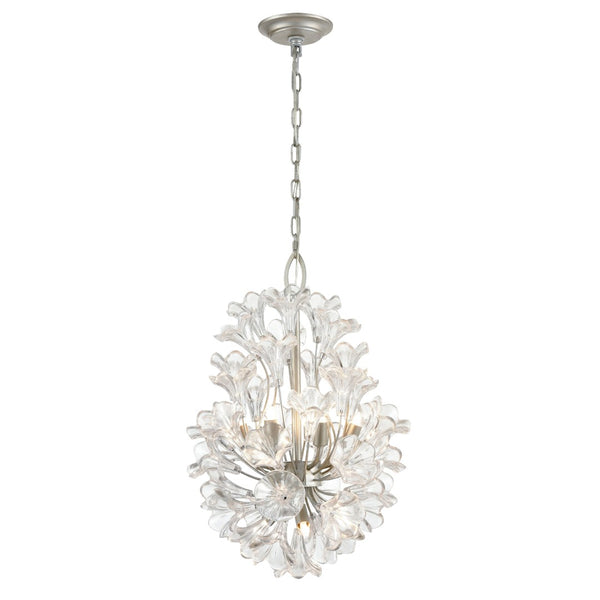 Atlas Celene Elegant 12-Light Chandelier with Floral Glass Shades for Stunning Indoor Illumination Aged Silver 15'' CL12116-SV