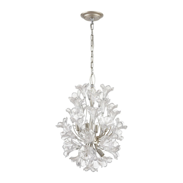 Atlas Celene Elegant 12-Light Chandelier with Floral Glass Shades for Stunning Indoor Illumination Aged Silver 15'' CL12116-SV