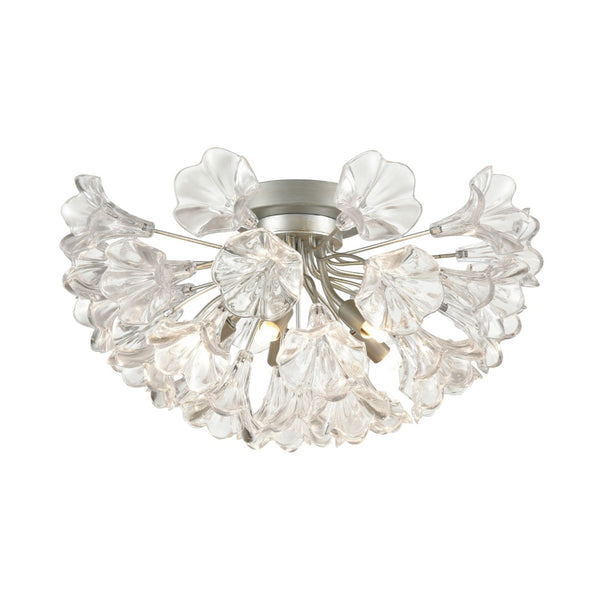 Atlas Celene 19'' Wide 5-Light Semi Flush Mount - Contemporary Floral Design in Aged Silver Elegance CL12117-SV