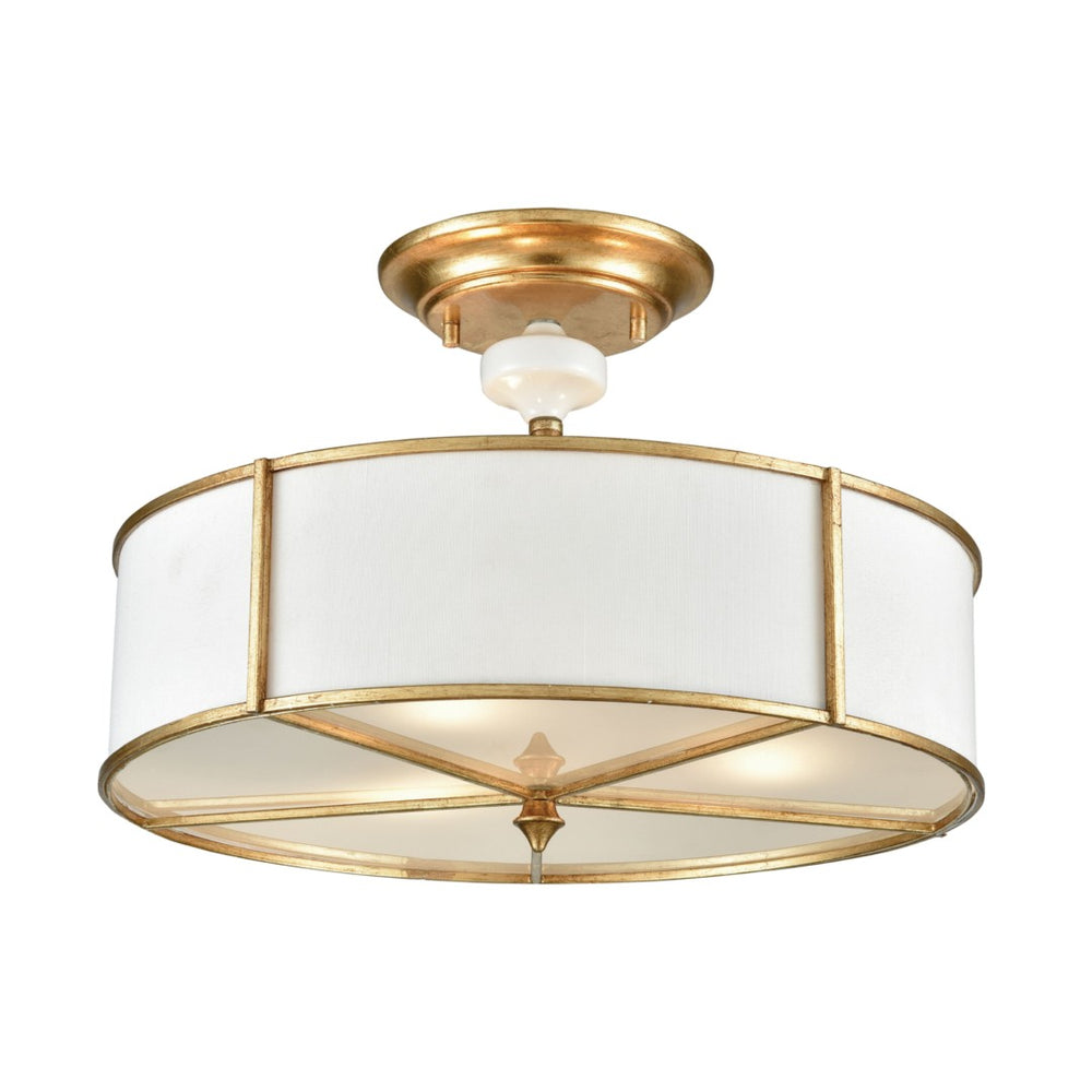 Atlas Ceramique 16'' Wide 3-Light Semi Flush Mount - Elegant Antique Gold Leaf with White Ceramic Accents CL12118-GD