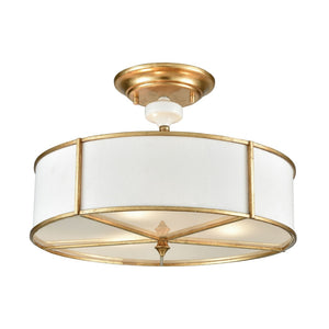 Atlas Ceramique 16'' Wide 3-Light Semi Flush Mount - Elegant Antique Gold Leaf with White Ceramic Accents CL12118-GD