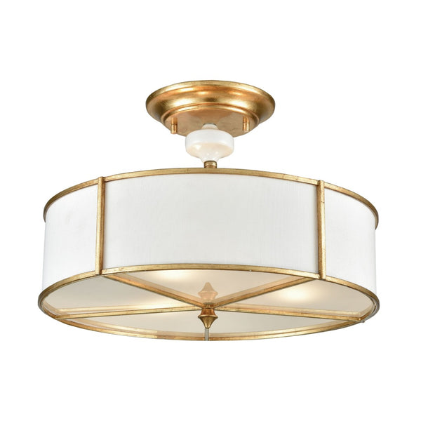 Atlas Ceramique 16'' Wide 3-Light Semi Flush Mount - Elegant Antique Gold Leaf with White Ceramic Accents CL12118-GD