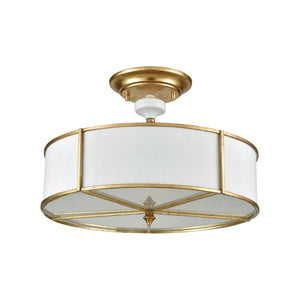 Atlas Ceramique 16'' Wide 3-Light Semi Flush Mount - Elegant Antique Gold Leaf with White Ceramic Accents CL12118-GD