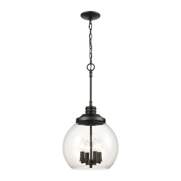 Atlas Chandra 13" Wide 4-Light Pendant - Modern Clear Glass Globe for Stylish Ambient Illumination Matte Black CL12123-BK