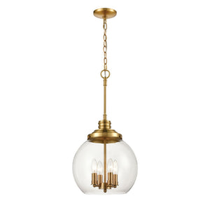 Atlas Chandra 13" Wide 4-Light Pendant - Modern Clear Glass Globe for Stylish Ambient Illumination Burnished Brass CL12123-BS