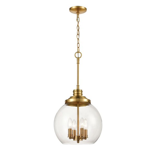 Atlas Chandra 13" Wide 4-Light Pendant - Modern Clear Glass Globe for Stylish Ambient Illumination Burnished Brass CL12123-BS
