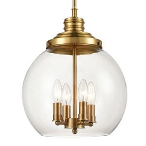 Atlas Chandra 13" Wide 4-Light Pendant - Modern Clear Glass Globe for Stylish Ambient Illumination Burnished Brass CL12123-BS