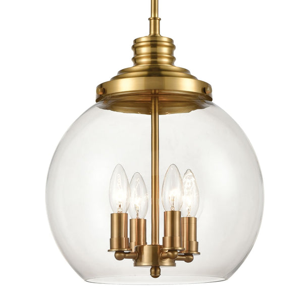Atlas Chandra 13" Wide 4-Light Pendant - Modern Clear Glass Globe for Stylish Ambient Illumination Burnished Brass CL12123-BS