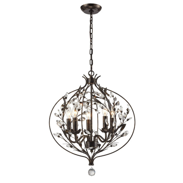 Atlas Circeo 5-Light Chandelier – Nature-Inspired Elegance with Crystal Accents for Romantic Interiors Deep Rust 20'' CL12132-BZ