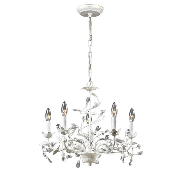 Atlas Circeo 5-Light Chandelier – Nature-Inspired Elegance with Crystal Accents for Romantic Interiors Antique White 21'' CL12133-WH