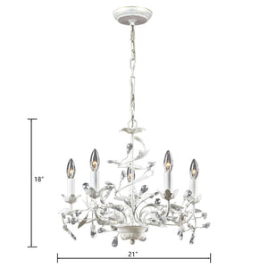 Atlas Circeo 5-Light Chandelier – Nature-Inspired Elegance with Crystal Accents for Romantic Interiors Antique White 21'' CL12133-WH