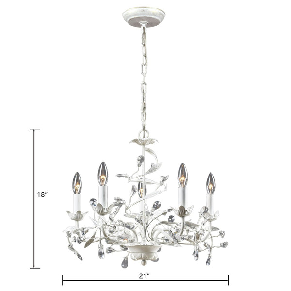 Atlas Circeo 5-Light Chandelier – Nature-Inspired Elegance with Crystal Accents for Romantic Interiors Antique White 21'' CL12133-WH
