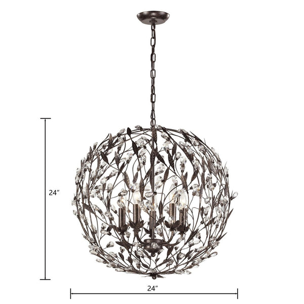 Atlas Circeo 5-Light Chandelier – Nature-Inspired Elegance with Crystal Accents for Romantic Interiors Deep Rust 24'' CL12135-BZ