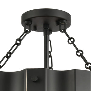 Atlas Clausten 17'' Wide 3-Light Semi Flush Mount - Industrial Corrugated Metal Shade for Modern Spaces Black CL12143-BK