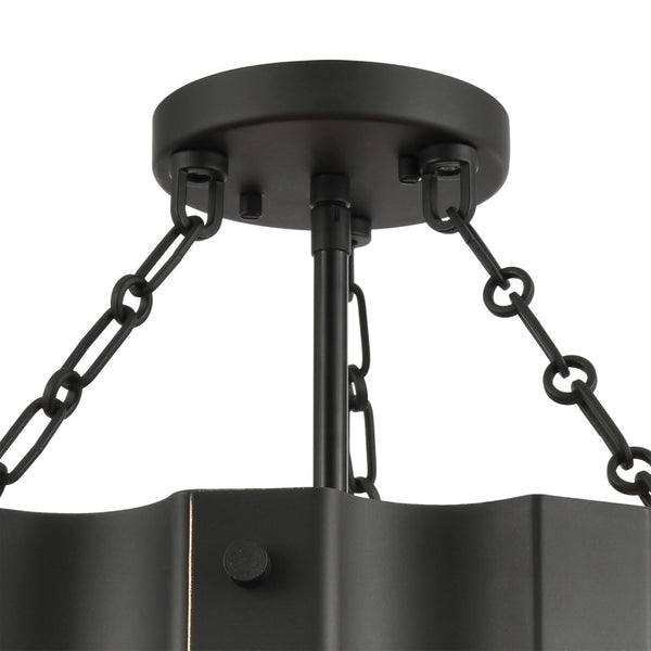 Atlas Clausten 17'' Wide 3-Light Semi Flush Mount - Industrial Corrugated Metal Shade for Modern Spaces Black CL12143-BK