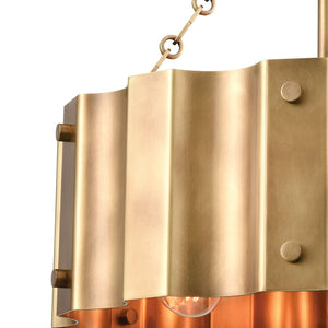 Atlas Clausten 17'' Wide 3-Light Semi Flush Mount - Industrial Corrugated Metal Shade for Modern Spaces Brass CL12143-BS