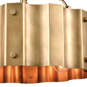 Atlas Clausten 17'' Wide 3-Light Semi Flush Mount - Industrial Corrugated Metal Shade for Modern Spaces Brass CL12143-BS