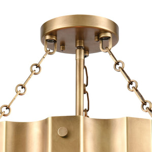 Atlas Clausten 17'' Wide 3-Light Semi Flush Mount - Industrial Corrugated Metal Shade for Modern Spaces Brass CL12143-BS
