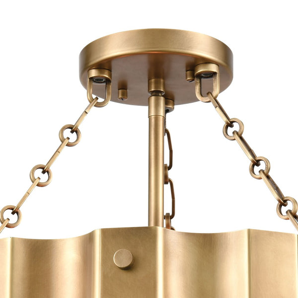 Atlas Clausten 17'' Wide 3-Light Semi Flush Mount - Industrial Corrugated Metal Shade for Modern Spaces Brass CL12143-BS