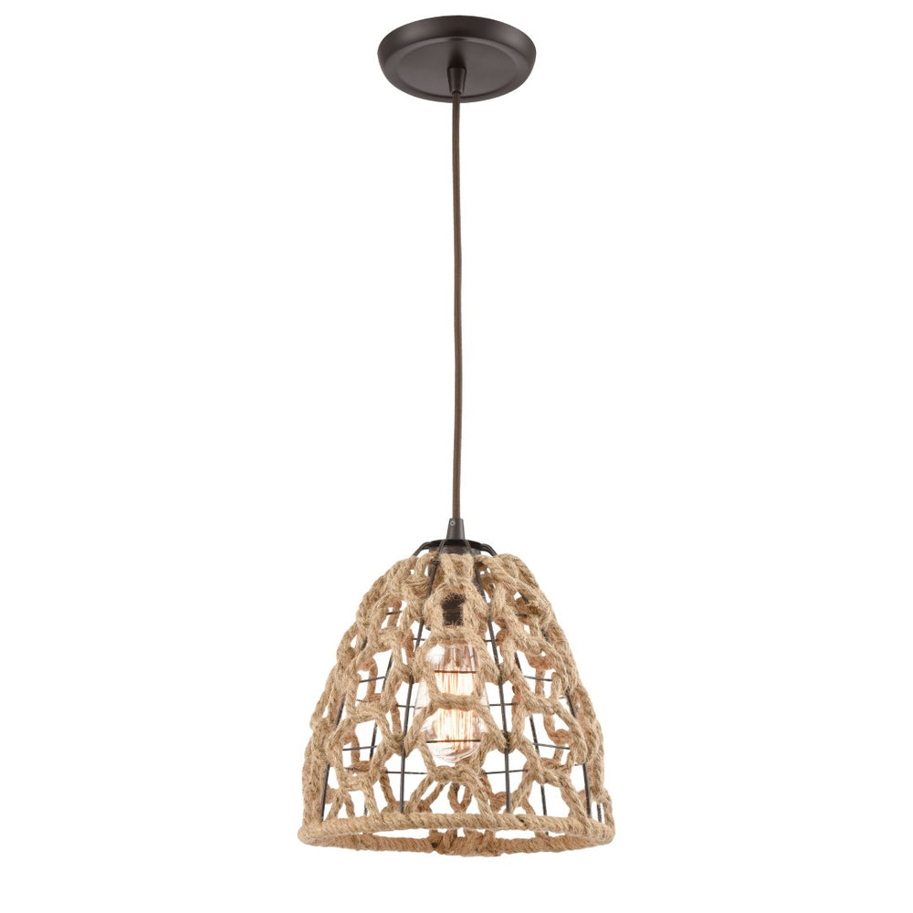 Atlas Coastal Inlet 9" Wide Pendant Light - Artisan Oil Rubbed Bronze with Natural Rope Accents for Charm CL12146-BZ