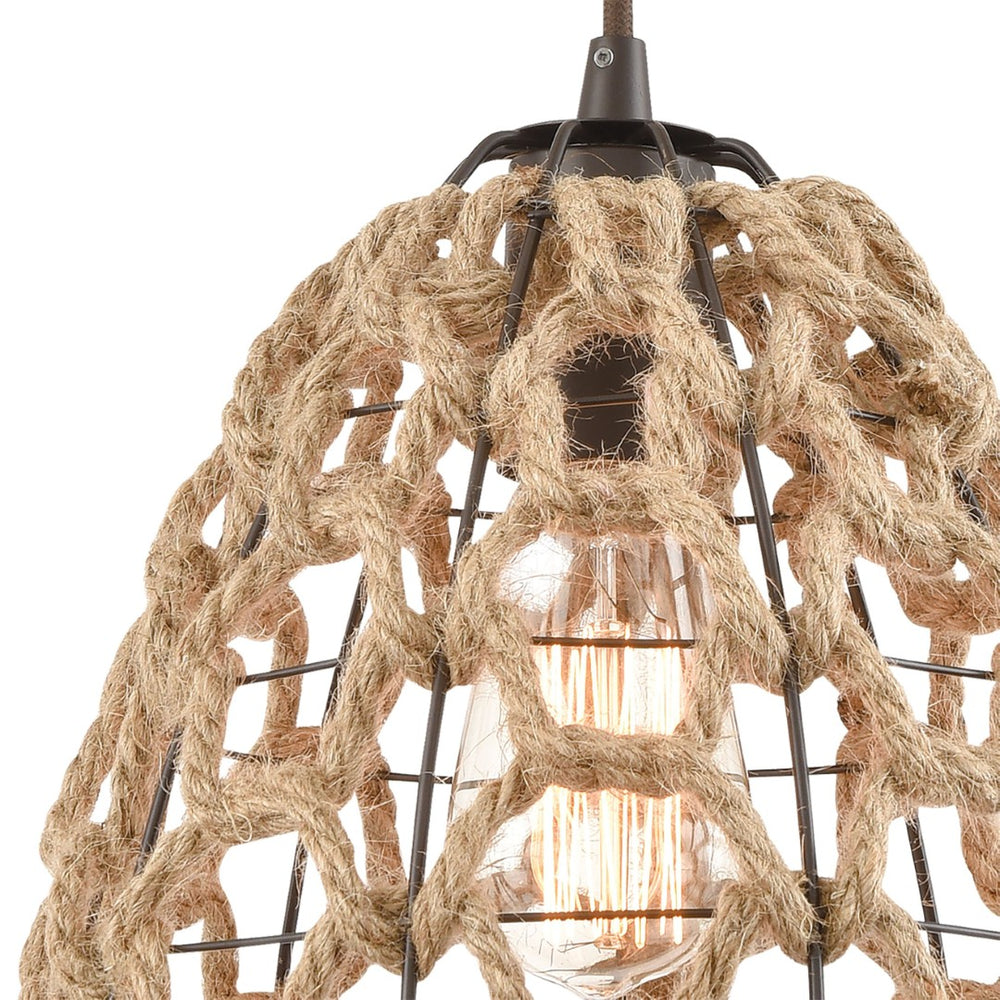 Atlas Coastal Inlet 9" Wide Pendant Light - Artisan Oil Rubbed Bronze with Natural Rope Accents for Charm CL12146-BZ