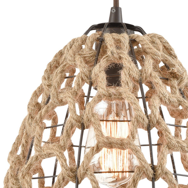 Atlas Coastal Inlet 9" Wide Pendant Light - Artisan Oil Rubbed Bronze with Natural Rope Accents for Charm CL12146-BZ