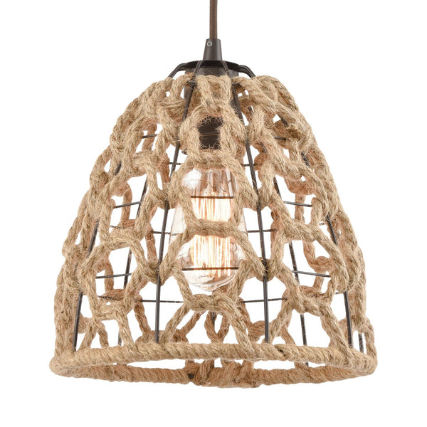Atlas Coastal Inlet 9" Wide Pendant Light - Artisan Oil Rubbed Bronze with Natural Rope Accents for Charm CL12146-BZ