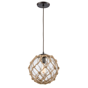 Atlas Coastal Inlet 11" Wide Pendant Light - Nautical Glass Globe with Rope & Oil Rubbed Bronze Finish CL12147-BZ1