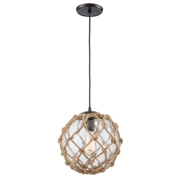 Atlas Coastal Inlet 11" Wide Pendant Light - Nautical Glass Globe with Rope & Oil Rubbed Bronze Finish CL12147-BZ1