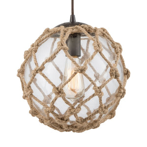Atlas Coastal Inlet 11" Wide Pendant Light - Nautical Glass Globe with Rope & Oil Rubbed Bronze Finish CL12147-BZ1