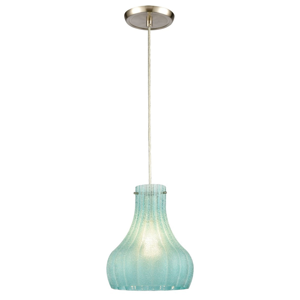 Atlas Coastal Scallop 8" Mini Pendant Light - Elegant Aqua Glass Shade & Satin Nickel Finish for Home Decor CL12148-BL