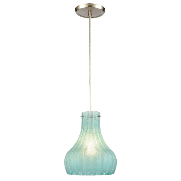 Atlas Coastal Scallop 8" Mini Pendant Light - Elegant Aqua Glass Shade & Satin Nickel Finish for Home Decor CL12148-BL